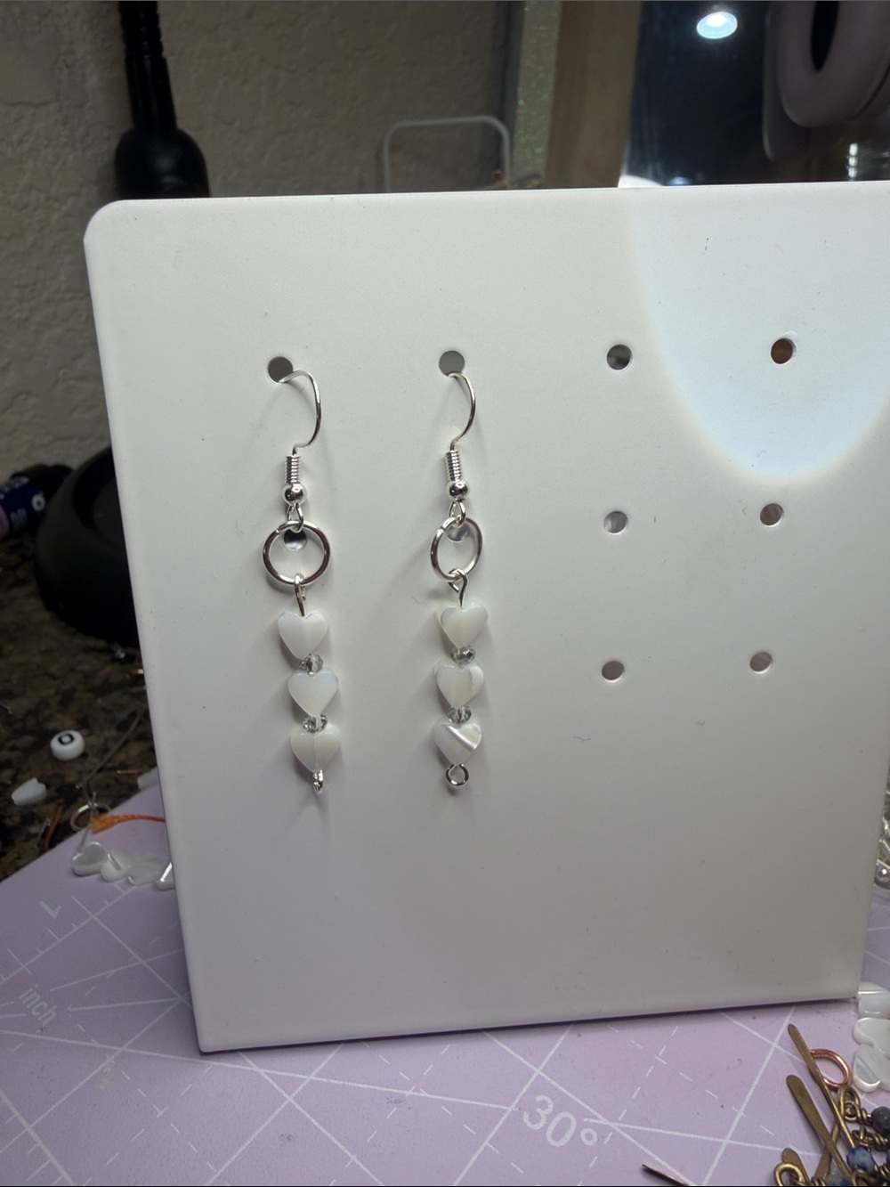 Silver and White Heart moonstone Drop Earrings - Women Jewelry